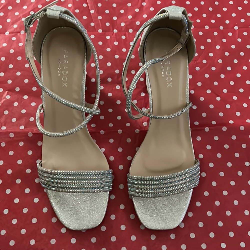Paradox silver and gemstone strappy heels size 9